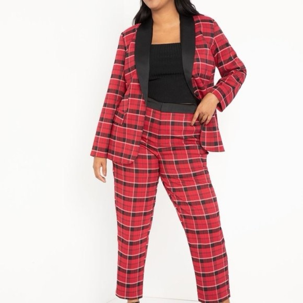 Eloquii Red & Black Plaid Blazer and Pants Set - Size 24